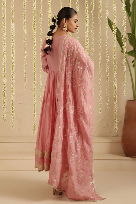 Gulabik Jaipur Dusty Pink Embroidered Anarkali Set 
