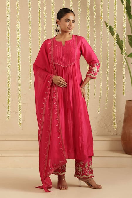 Gulabik Jaipur Hot Pink Embroidered Kurta Set 