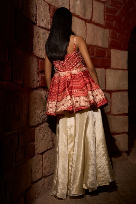 Saangi Scarlet Peplum Kurta With Flared Sharara 