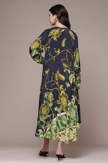 Shop Ritu Kumar Blue Viscose, Crepe Embroidery Amaraa Floral Print A-line Dress With Camisole at Aza Fashions Shop_Ritu Kumar_Blue Viscose, Crepe Embroidery Amaraa Floral Print A-line Dress With Camisole _at_Aza_Fashions