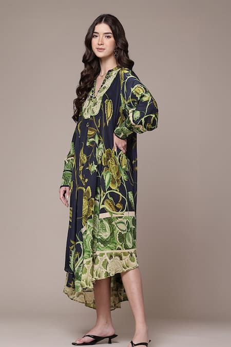 Ritu Kumar Blue Viscose, Crepe Embroidery Amaraa Floral Print A-line Dress With Camisole Online at Aza Fashions Ritu Kumar_Blue Viscose, Crepe Embroidery Amaraa Floral Print A-line Dress With Camisole _Online_at_Aza_Fashions