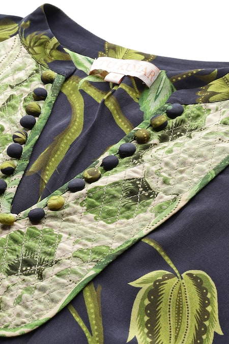 Ritu Kumar Blue Viscose, Crepe Embroidery Amaraa Floral Print A-line Dress With Camisole at Aza Fashions Ritu Kumar_Blue Viscose, Crepe Embroidery Amaraa Floral Print A-line Dress With Camisole _at_Aza_Fashions