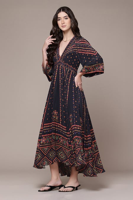 Buy Ritu Kumar Black Viscose, Crepe Embroidery, Amelia Geometric Print Fit And Flare Dress Online at Aza Fashions Buy_Ritu Kumar_Black Viscose, Crepe Embroidery, Amelia Geometric Print Fit And Flare Dress _Online_at_Aza_Fashions