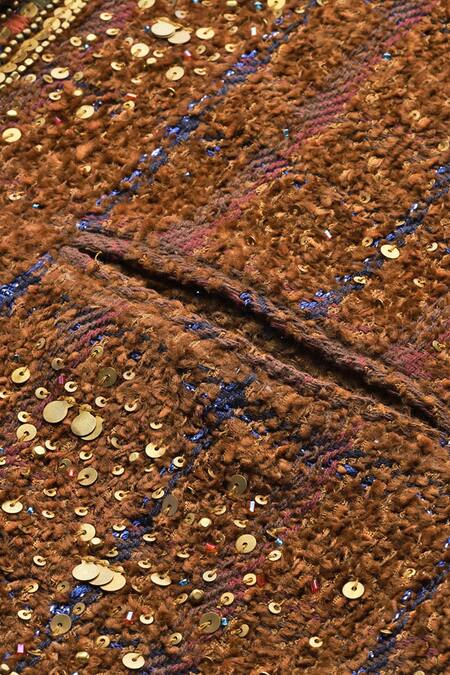 Buy Ritu Kumar Brown Silk Sequins, Beads, Metallic Arianna Solid Embroidered Boucle Jacket Buy_Ritu Kumar_Brown Silk Sequins, Beads, Metallic Arianna Solid Embroidered Boucle Jacket