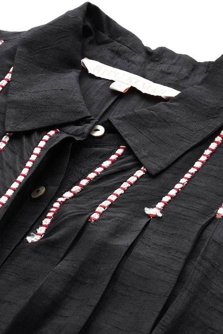 Buy Ritu Kumar Black Viscose Embroidery Collared Arina Fit And Flare Full Sleeve Dress Online at Aza Fashions Buy_Ritu Kumar_Black Viscose Embroidery Collared Arina Fit And Flare Full Sleeve Dress _Online_at_Aza_Fashions