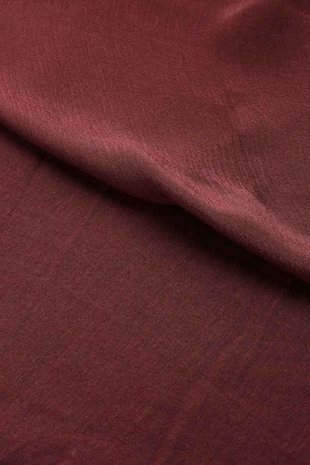 Ritu Kumar_Wine Viscose Chinon Chiffon Tassels Cascade Dress With Scarf _at_Aza_Fashions