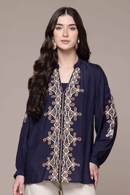 Ritu Kumar Celtic Embroidered V-Neck Full Sleeve Top  