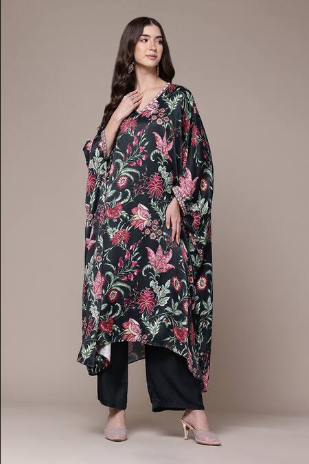 Buy Ritu Kumar Black Modal, Satin V-neck Ethnic Motif Kaftan And Straight Pant Set Online at Aza Fashions Buy_Ritu Kumar_Black Modal, Satin V-neck Ethnic Motif Kaftan And Straight Pant Set _Online_at_Aza_Fashions