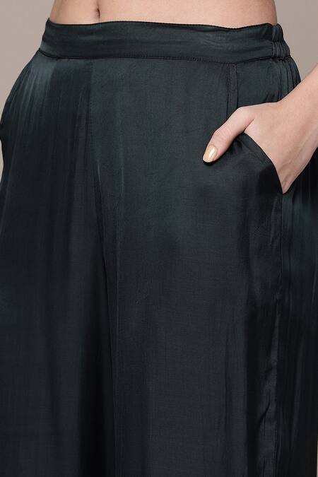 Ritu Kumar Black Modal, Satin V-neck Ethnic Motif Kaftan And Straight Pant Set at Aza Fashions Ritu Kumar_Black Modal, Satin V-neck Ethnic Motif Kaftan And Straight Pant Set _at_Aza_Fashions