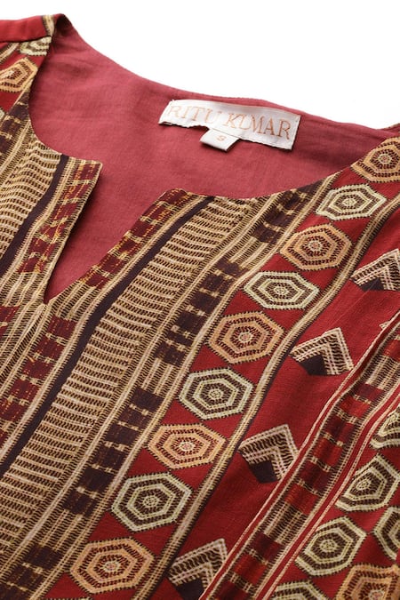 Ritu Kumar Red , Crepe, Chinon Geometric Print Kurta, Pant And Dupatta Set at Aza Fashions Ritu Kumar_Red , Crepe, Chinon Geometric Print Kurta, Pant And Dupatta Set _at_Aza_Fashions