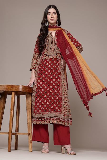 Ritu Kumar Geometric Print Kurta, Pant & Dupatta Set 