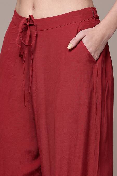 Shop Ritu Kumar Red , Crepe, Chinon Geometric Print Kurta, Pant And Dupatta Set Shop_Ritu Kumar_Red , Crepe, Chinon Geometric Print Kurta, Pant And Dupatta Set