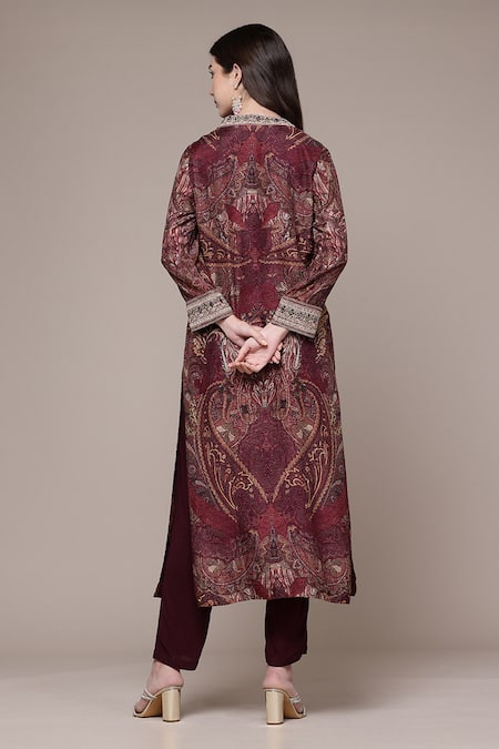 Shop Ritu Kumar Maroon Viscose, Crepe Embroidery Giva Paisley Print Full Sleeve Kurta And Pant Set at Aza Fashions Shop_Ritu Kumar_Maroon Viscose, Crepe Embroidery Giva Paisley Print Full Sleeve Kurta And Pant Set _at_Aza_Fashions