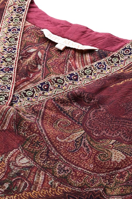 Shop Ritu Kumar Maroon Viscose, Crepe Embroidery Giva Paisley Print Full Sleeve Kurta And Pant Set Online at Aza Fashions Shop_Ritu Kumar_Maroon Viscose, Crepe Embroidery Giva Paisley Print Full Sleeve Kurta And Pant Set _Online_at_Aza_Fashions