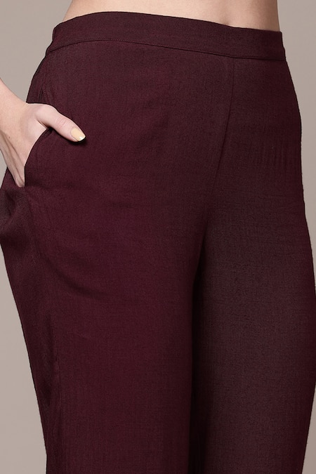 Buy Ritu Kumar Maroon Viscose, Crepe Embroidery Giva Paisley Print Full Sleeve Kurta And Pant Set Buy_Ritu Kumar_Maroon Viscose, Crepe Embroidery Giva Paisley Print Full Sleeve Kurta And Pant Set