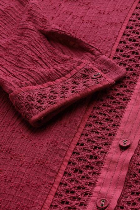 Ritu Kumar Magenta Cotton Collared Solid Butta Woven A-line Shirt at Aza Fashions Ritu Kumar_Magenta Cotton Collared Solid Butta Woven A-line Shirt _at_Aza_Fashions