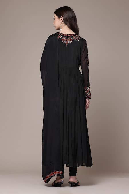 Shop Ritu Kumar Black Viscose Chinon Chiffon, Viscose, Lycra Embroidery, Lior Anarkali Set at Aza Fashions Shop_Ritu Kumar_Black Viscose Chinon Chiffon, Viscose, Lycra Embroidery, Lior Anarkali Set _at_Aza_Fashions