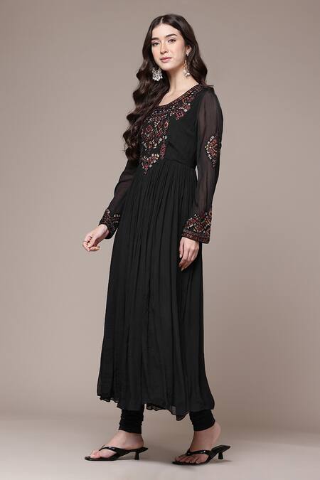 Shop Ritu Kumar Black Viscose Chinon Chiffon, Viscose, Lycra Embroidery, Lior Anarkali Set Shop_Ritu Kumar_Black Viscose Chinon Chiffon, Viscose, Lycra Embroidery, Lior Anarkali Set