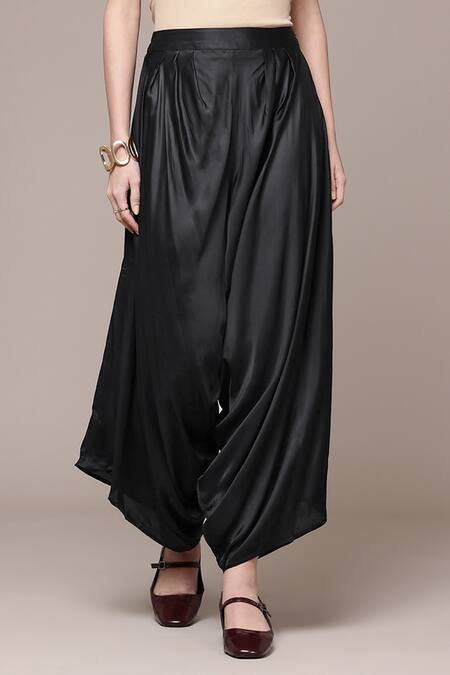 Ritu Kumar_Black Solid Draped Palazzo Pant _Online_at_Aza_Fashions