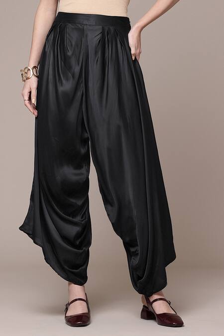 Buy_Ritu Kumar_Black Solid Draped Palazzo Pant _Online_at_Aza_Fashions