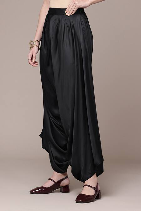 Shop_Ritu Kumar_Black Solid Draped Palazzo Pant _Online_at_Aza_Fashions