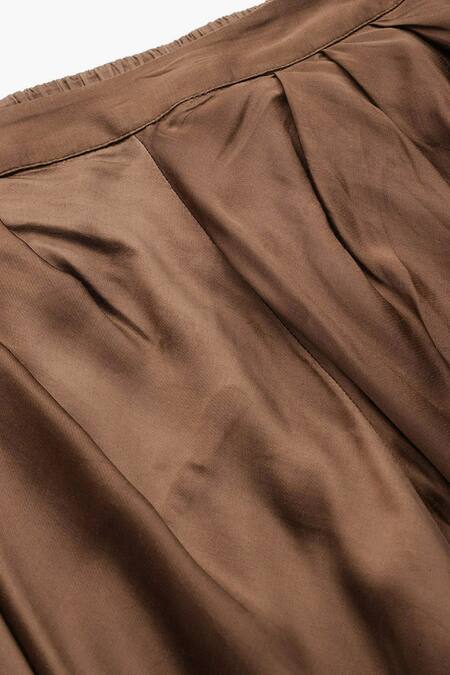 Ritu Kumar_Brown Satin Solid Draped Palazzo Pant _Online_at_Aza_Fashions
