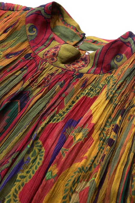 Ritu Kumar Multi Color Viscose Chinon Ruhi Paisley Print Sleeveless A-line Long Dress Online at Aza Fashions Ritu Kumar_Multi Color Viscose Chinon Ruhi Paisley Print Sleeveless A-line Long Dress _Online_at_Aza_Fashions