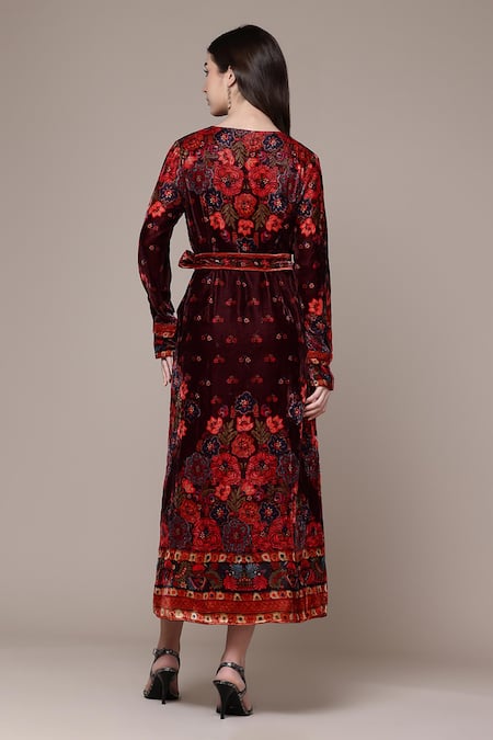 Ritu Kumar Sasha Print Sasha Floral Print Velvet Fit & Flare Dress 