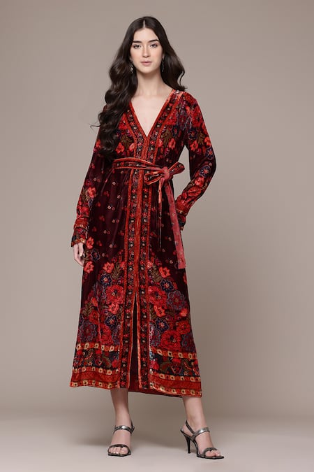 Ritu Kumar Sasha Print Sasha Floral Print Velvet Fit & Flare Dress 