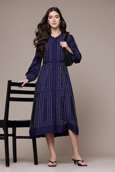 Ritu Kumar Stitch Geometric Embroidered Fit & Flare Dress 