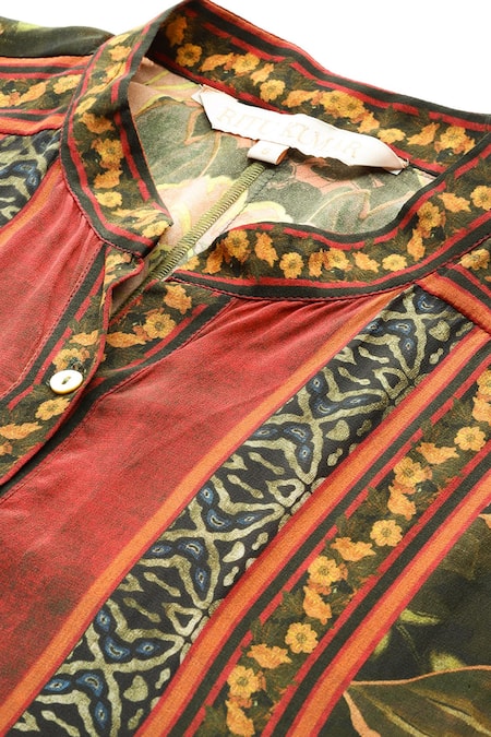 Buy_Ritu Kumar_Black Viscose, Crepe Mandarin Collar Tamannah Floral Print Shirt _Online_at_Aza_Fashions