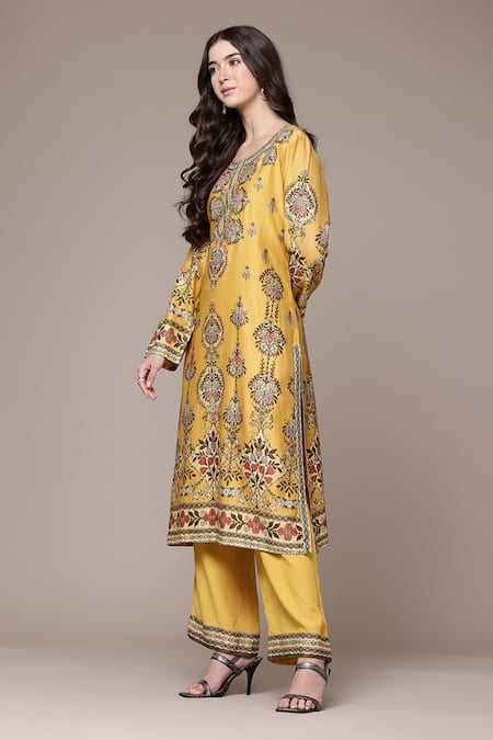 Ritu Kumar Yellow Chanderi, Crepe, Viscose, Chinon Tapti Botanic Print Kurta Set Online at Aza Fashions Ritu Kumar_Yellow Chanderi, Crepe, Viscose, Chinon Tapti Botanic Print Kurta Set _Online_at_Aza_Fashions