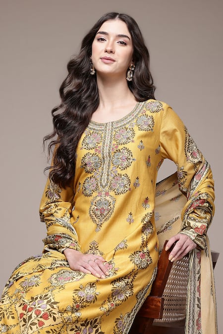 Buy Ritu Kumar Yellow Chanderi, Crepe, Viscose, Chinon Tapti Botanic Print Kurta Set Online at Aza Fashions Buy_Ritu Kumar_Yellow Chanderi, Crepe, Viscose, Chinon Tapti Botanic Print Kurta Set _Online_at_Aza_Fashions