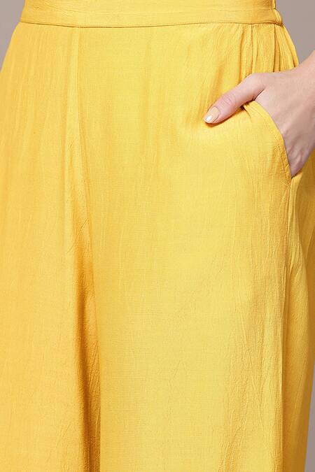 Ritu Kumar Yellow Chanderi, Crepe, Viscose, Chinon Tapti Botanic Print Kurta Set at Aza Fashions Ritu Kumar_Yellow Chanderi, Crepe, Viscose, Chinon Tapti Botanic Print Kurta Set _at_Aza_Fashions