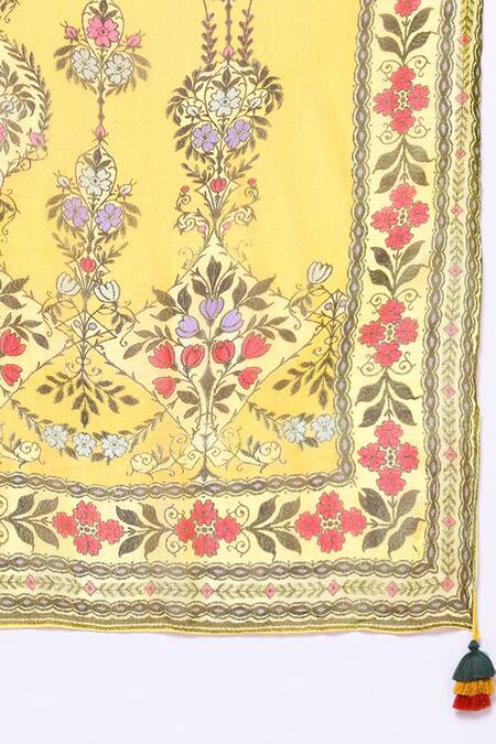 Shop Ritu Kumar Yellow Chanderi, Crepe, Viscose, Chinon Tapti Botanic Print Kurta Set Shop_Ritu Kumar_Yellow Chanderi, Crepe, Viscose, Chinon Tapti Botanic Print Kurta Set