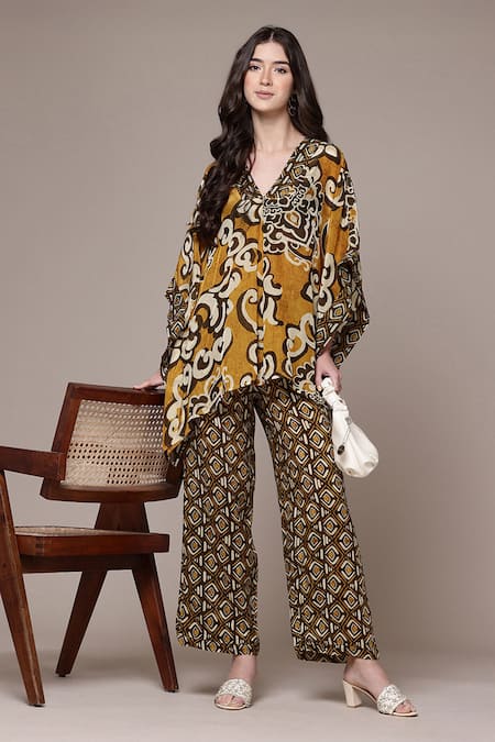 Ritu Kumar Tesha Tribal Print Asymmetric Kaftan Top & Pant Set 
