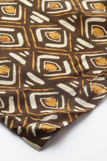 Ritu Kumar_Mustard Viscose, Crepe Tesha Tribal Print Asymmetric Kaftan Top And Pant Set _at_Aza_Fashions