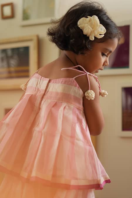 Love The World Today Kamal Pink Striped Top & Lehenga Set 