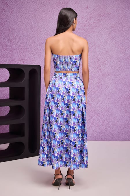 Tara And I Aquarelle Print Gajji Silk Pleated Skirt 