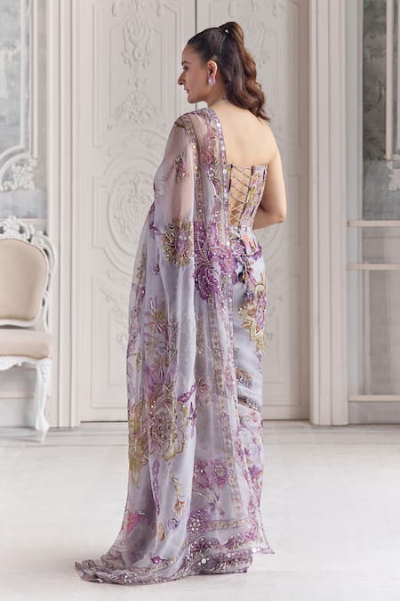 Mahima Mahajan Zahira Floral Print Pre-Draped Saree With Corset 