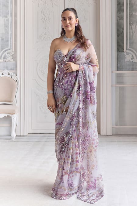 Mahima Mahajan Zahira Floral Print Pre-Draped Saree With Corset 