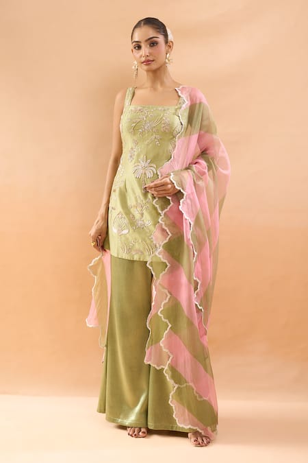 Archana Shah Zari Butta Embroidered Kurta Palazzo Set