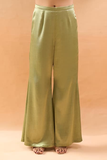 Shop_Archana Shah_Green Embroidery, Zari Square Neck Butta Kurta Palazzo Set _Online_at_Aza_Fashions