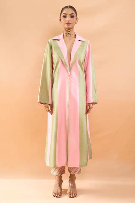 Buy_Archana Shah_Pink Colorblock Coat With Pant _Online_at_Aza_Fashions