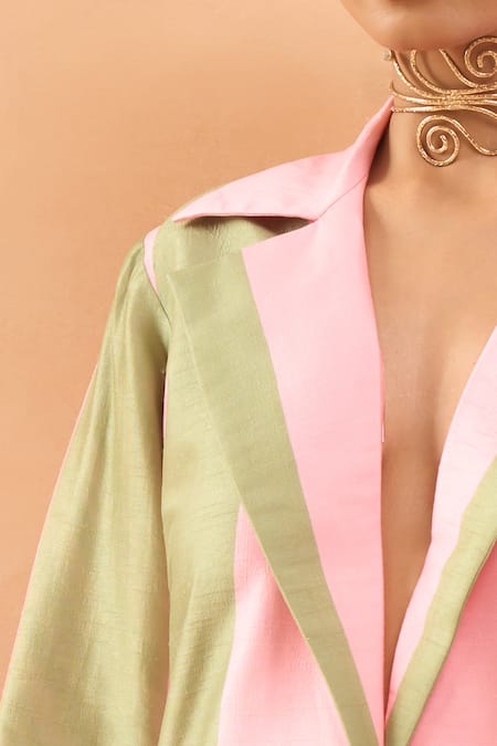 Archana Shah_Pink Colorblock Coat With Pant _at_Aza_Fashions