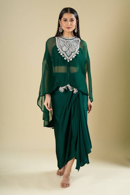 Buy Prisho Green Sequins, Beads, Tassels Round Neck, Embroidered Kaftan Skirt Set Online at Aza Fashions Buy_Prisho_Green Sequins, Beads, Tassels Round Neck, Embroidered Kaftan Skirt Set _Online_at_Aza_Fashions