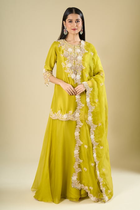 Prisho Lime Green Short Kurta Set 