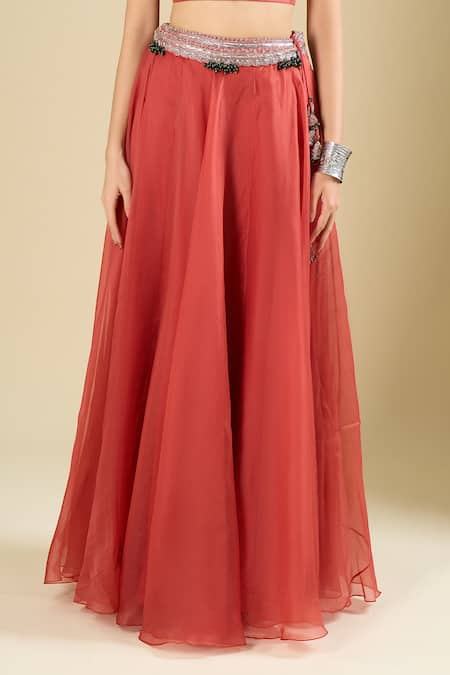 Buy_Prisho_Orange Beads, Embroidery, Tassels Open , Scoop Cape Skirt Set _Online_at_Aza_Fashions