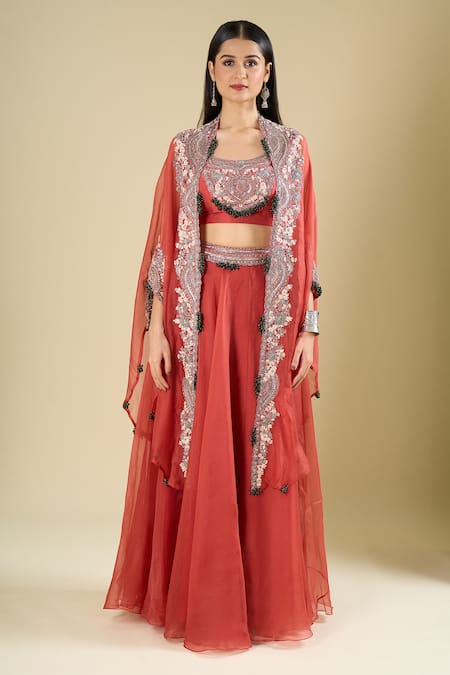 Prisho Embroidered Cape Skirt Set 