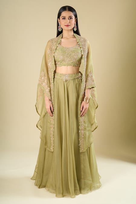 Prisho Embroidered Cape Skirt Set 